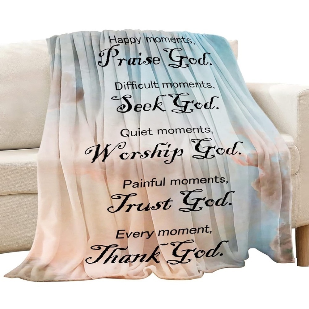 Inspirational Blue and Cream Soft Fleece Throw Blanket  Religious Gifts